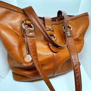 Banana Republic Large Heavy Duty Cognac Brown Leather Shoulder Bucket Bag